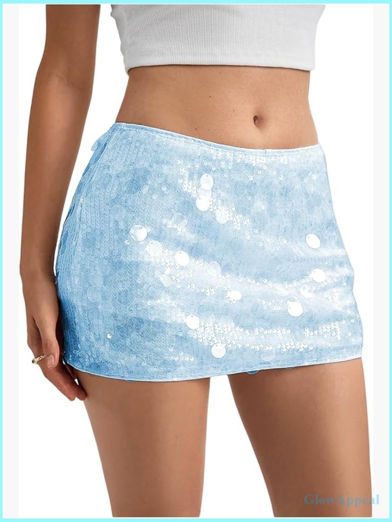 Sparkly Sequin Mini Skirt With Shorts Underneath Low Rise Y2k Rave